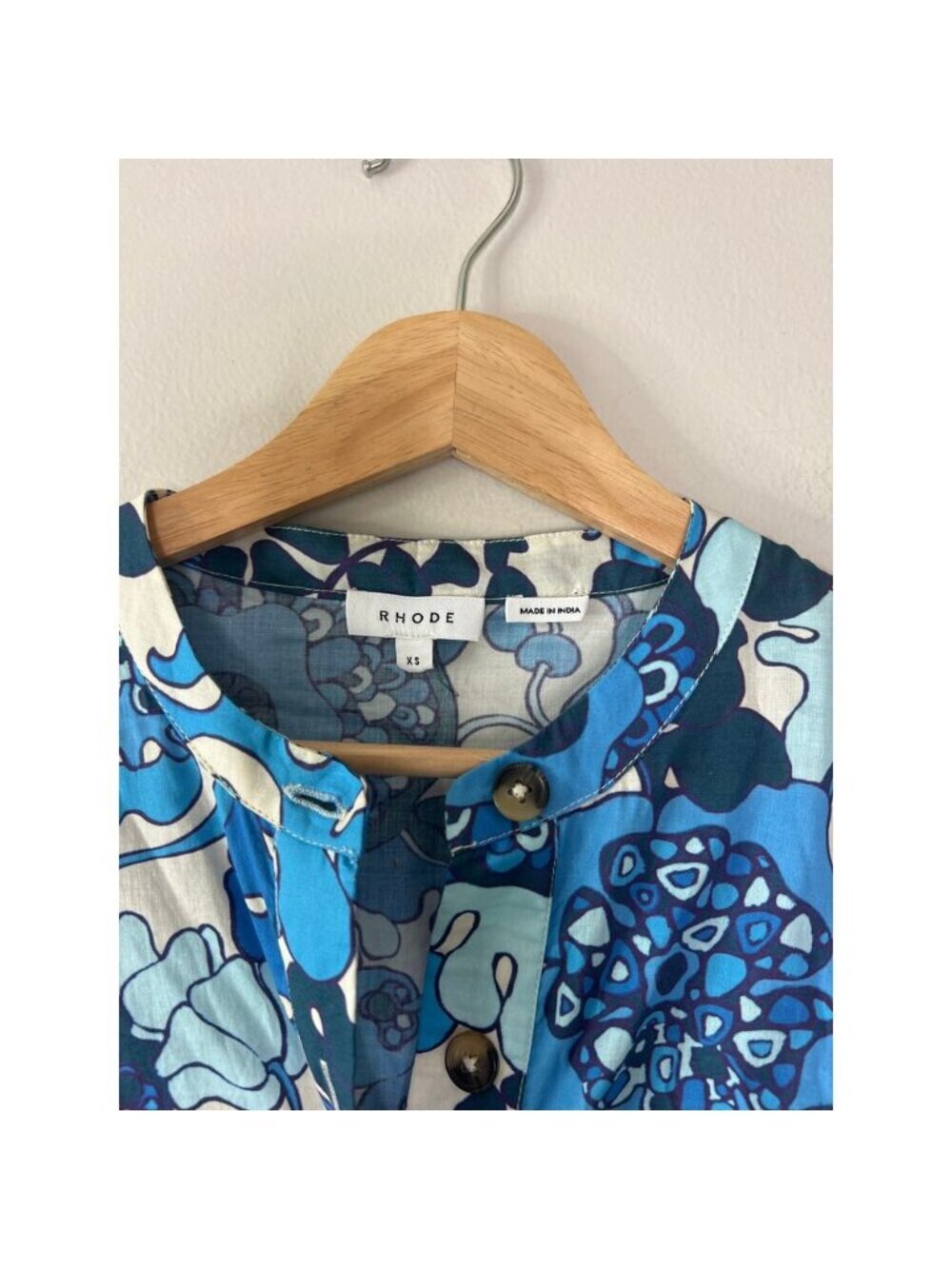 NEW Rhode Button Up Pleated Long Puff Sleeves Mini Dress Blue Size: Extra Small - Picture 4 of 7